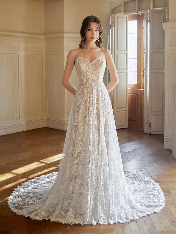 Weekend Flash Sale Strapless Sweetheart Maxi Long Lace Wedding Dresses Online