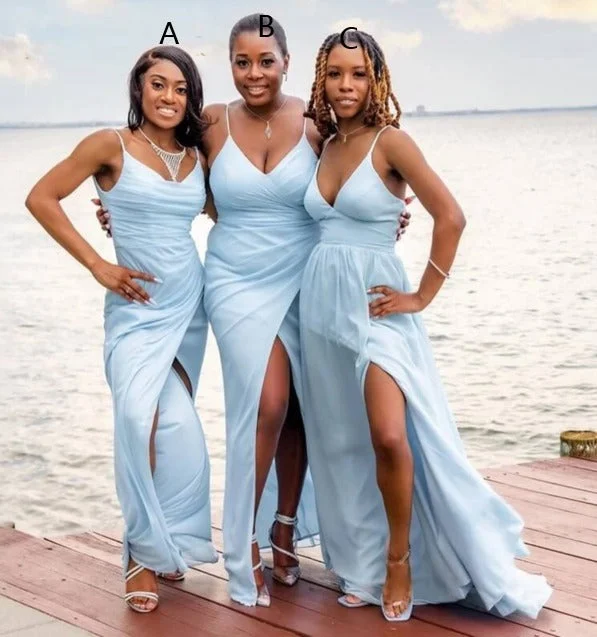 Weekend Shopping Highlights Sexy A Line V Neck Light Blue Chiffon Beach Bridesmaid Dresses,BD240620