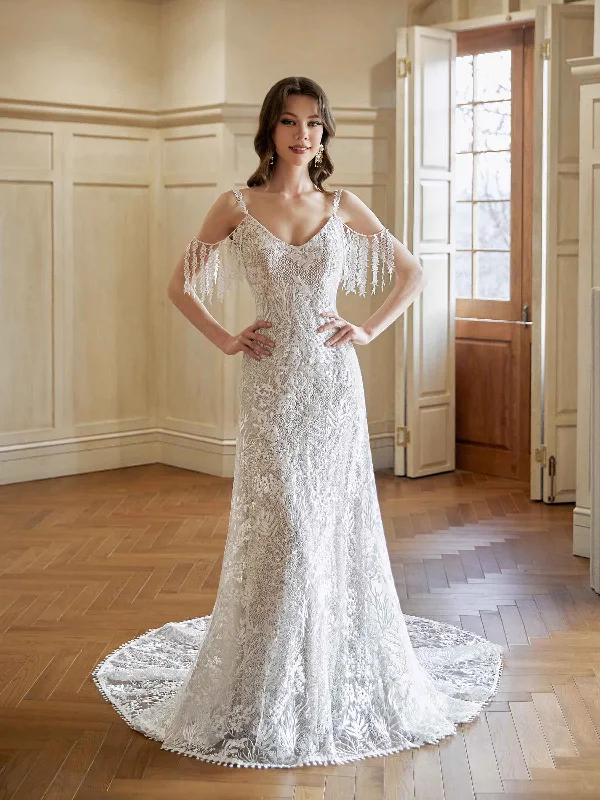 Weekend Super Sale Sexy Mermaid Cold Shoulder V-neck Maxi Long Lace Wedding Dresses Online Weekend Super Sale Sexy Mermaid Cold Shoulder V-neck Maxi Long Lace Wedding Dresses Online