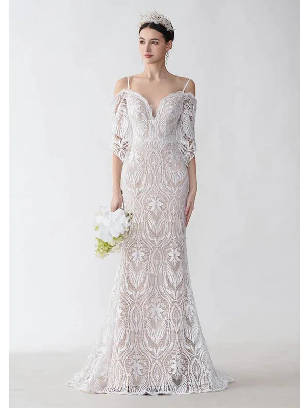 Weekend Shop Now Sexy Mermaid Cold Shoulder V-neck Open Back Maxi Long Lace Wedding Dresses Weekend Shop Now Sexy Mermaid Cold Shoulder V-neck Open Back Maxi Long Lace Wedding Dresses
