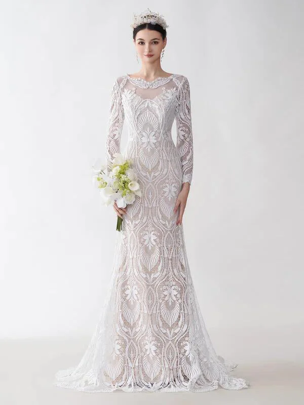 Weekend Super Sale Frenzy Sexy Mermaid Long Sleeves Jewel Maxi Long Lace Wedding Dresses Weekend Super Sale Frenzy Sexy Mermaid Long Sleeves Jewel Maxi Long Lace Wedding Dresses