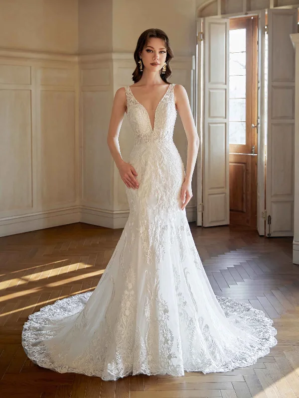 Weekend Deal Fest Sexy Mermaid Open Back V-neck Maxi Long Lace Wedding Dresses Online Weekend Deal Fest Sexy Mermaid Open Back V-neck Maxi Long Lace Wedding Dresses Online