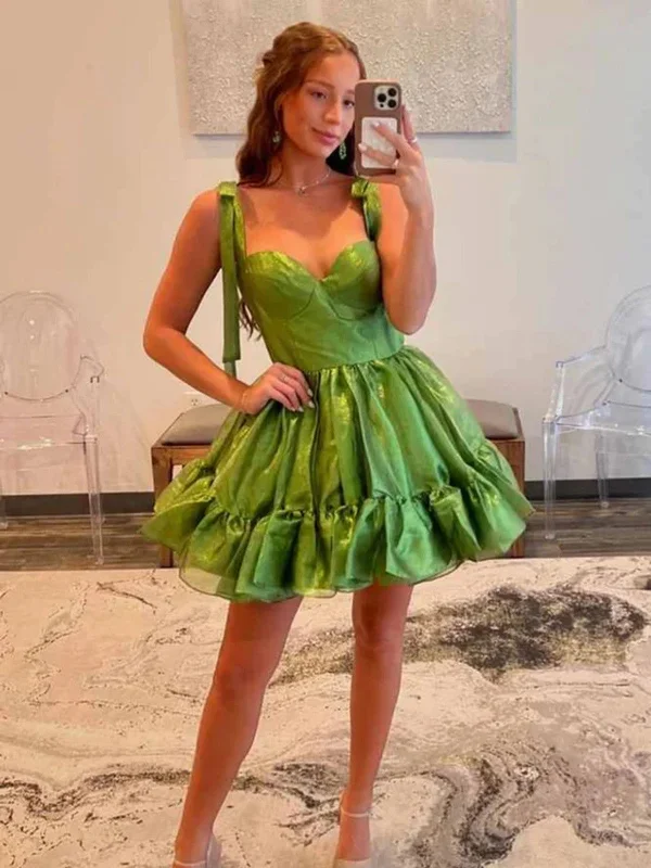 Weekend Discount Extravaganza Short Sweetheart Neck Green Satin Prom Dresses, Pretty Green Satin Homecoming Dresses