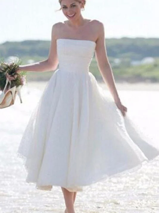 Weekend Flash Offers Short Wedding Dresses Strapless Tea-length Romantic Tulle Simple Bridal Gown JKW251