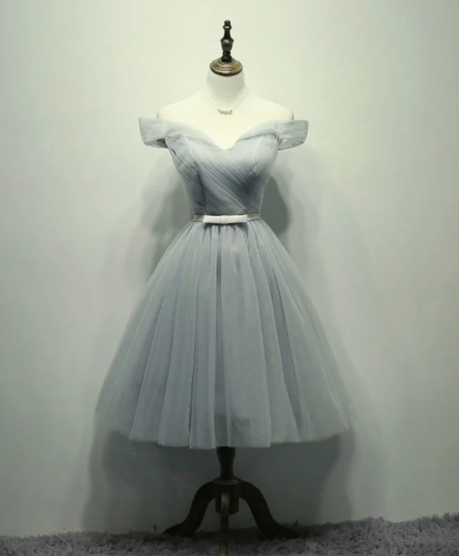 Weekend Sale Extravaganza Simple Gray Tulle Short Prom Dress, Gray Tulle Bridesmaid Dress