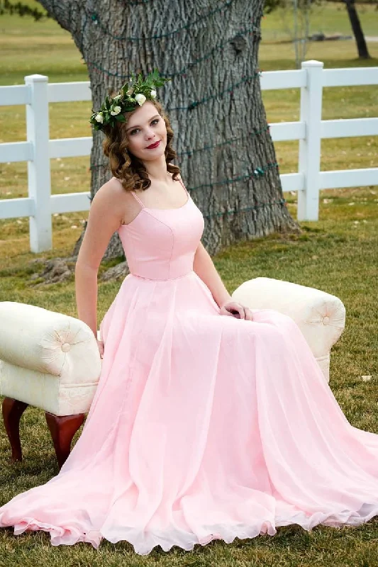 Simple sweetheart pink chiffon long prom dress pink bridesmaid dress,DS2160