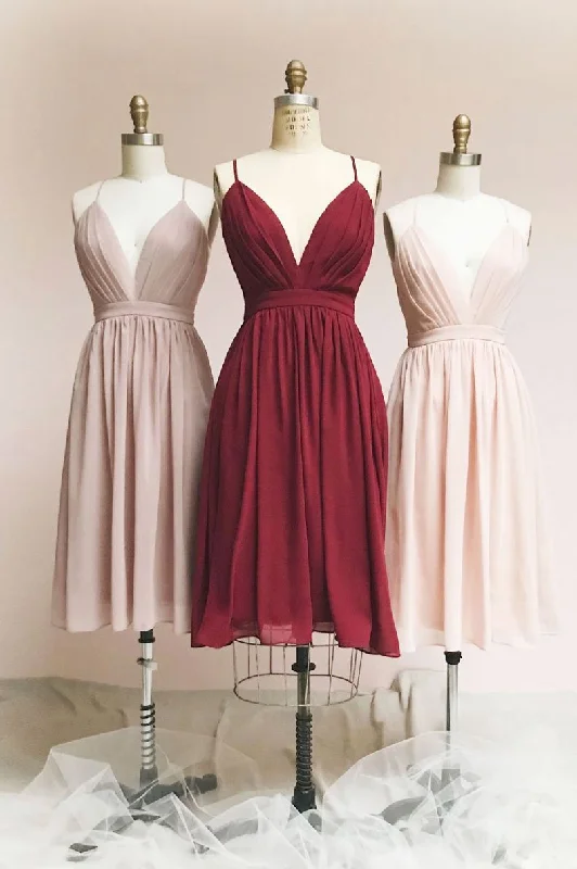 Exclusive Savings Event Simple v neck chiffon short prom dress short bridesmaid dress,DS1172