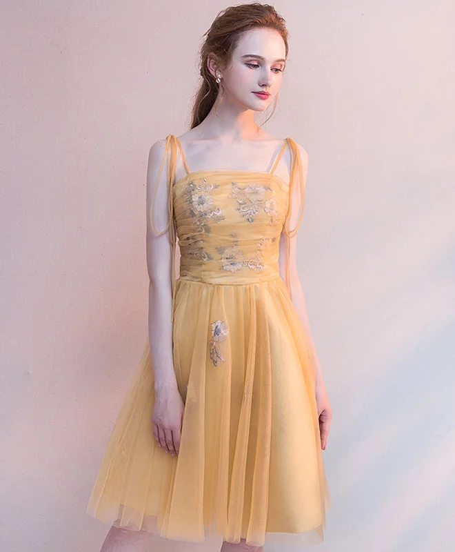 Weekend Deal Rush Simple Yellow Tulle Short Prom Dress, Yellow Homecoming Dress