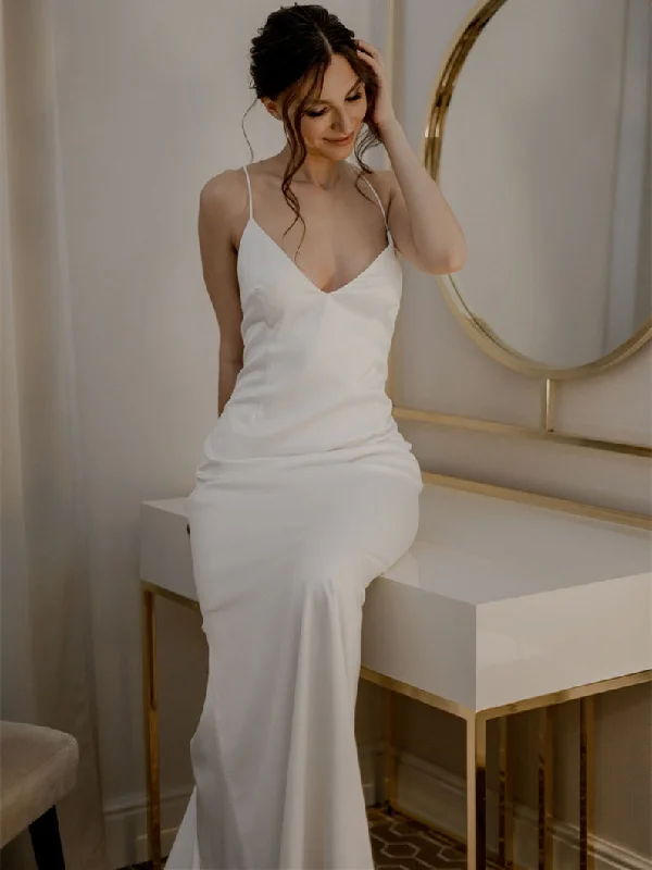 Weekend Buy More Save More Spaghetti Long Sheath Wedding Dresses, Simple Wedding Dresses, Affordable Wedding Dresses