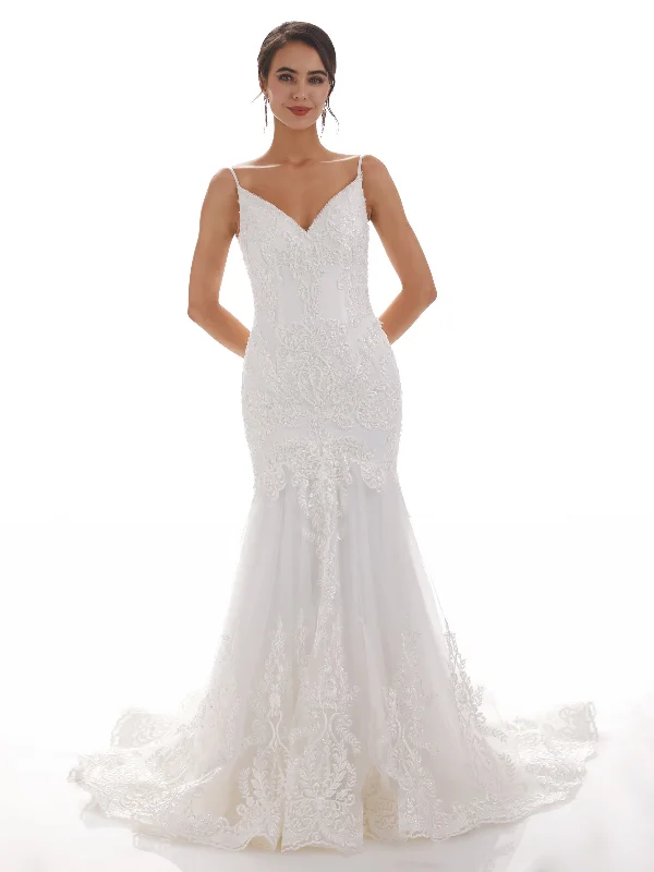 Seasonal Sale Spaghetti Straps Mermaid Ivory Mermaid Lace Wedding Dresses