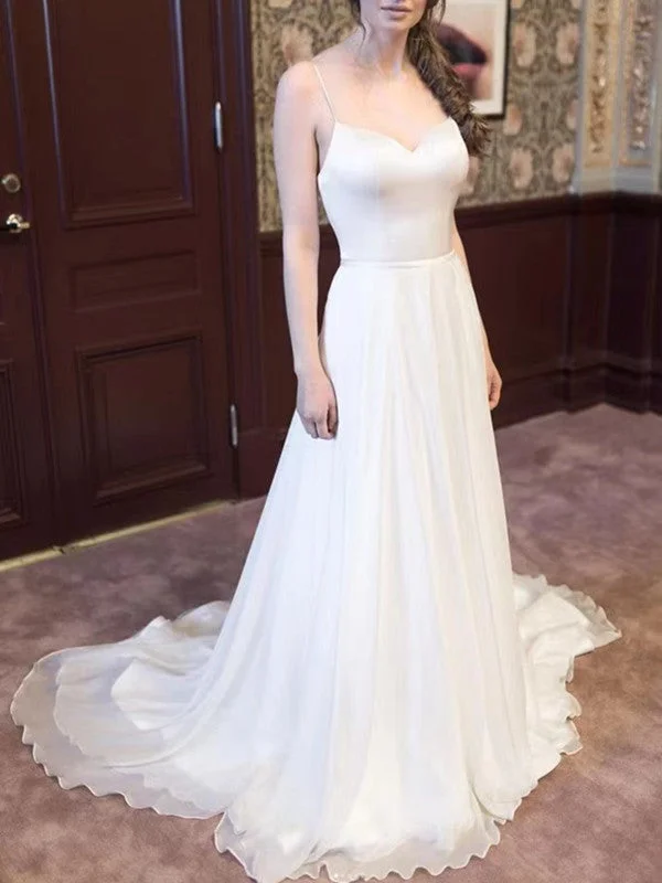Weekend Hot Picks Spaghetti Straps Simple Wedding Dresses, Cheap 2022 Wedding Dresses, Chiffon Long Prom Dresses