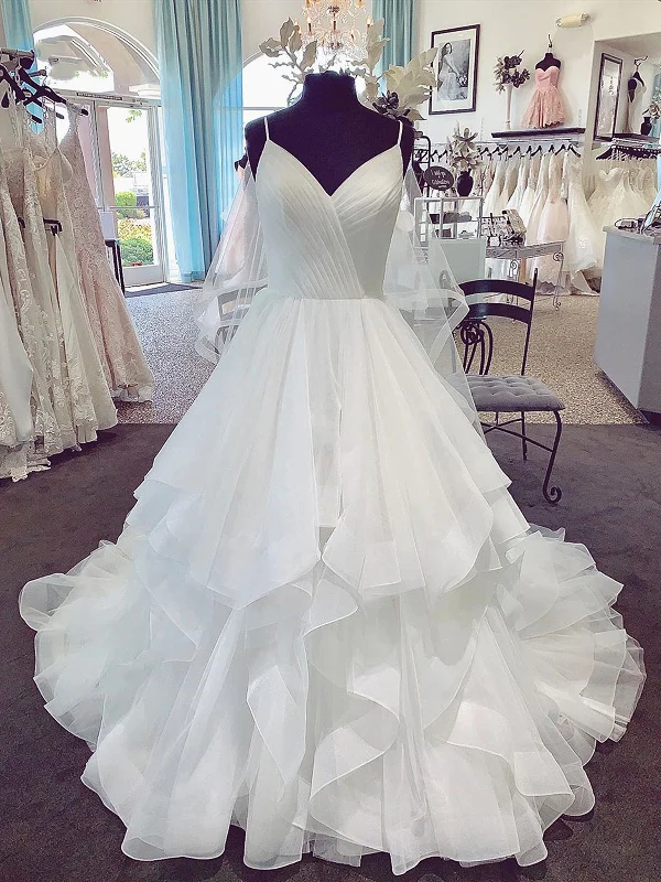 Weekend Low Prices Spaghetti Straps V Neck White Wedding Dresses, V Neck White Puffy Wedding Gown, Bridal Dresses Weekend Low Prices Spaghetti Straps V Neck White Wedding Dresses, V Neck White Puffy Wedding Gown, Bridal Dresses