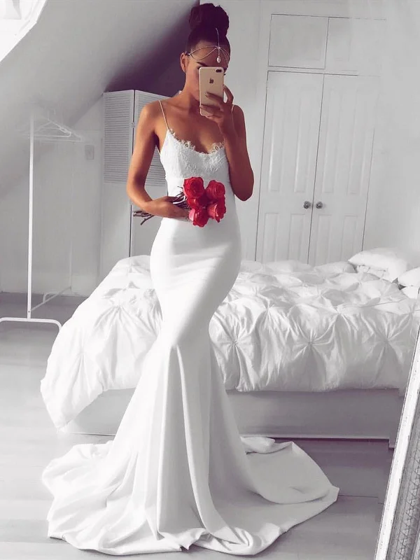 Weekend Top Offers Spaghetti Straps White Mermaid Lace Wedding Dresses, White Lace Mermaid Formal Prom Dresses Weekend Top Offers Spaghetti Straps White Mermaid Lace Wedding Dresses, White Lace Mermaid Formal Prom Dresses