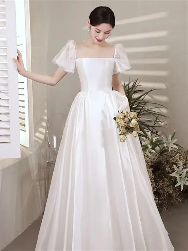 Weekend Price Slash Event Square Neck A-line Long Wedding Dresses, Quality Organza Design 2022 Wedding Dresses