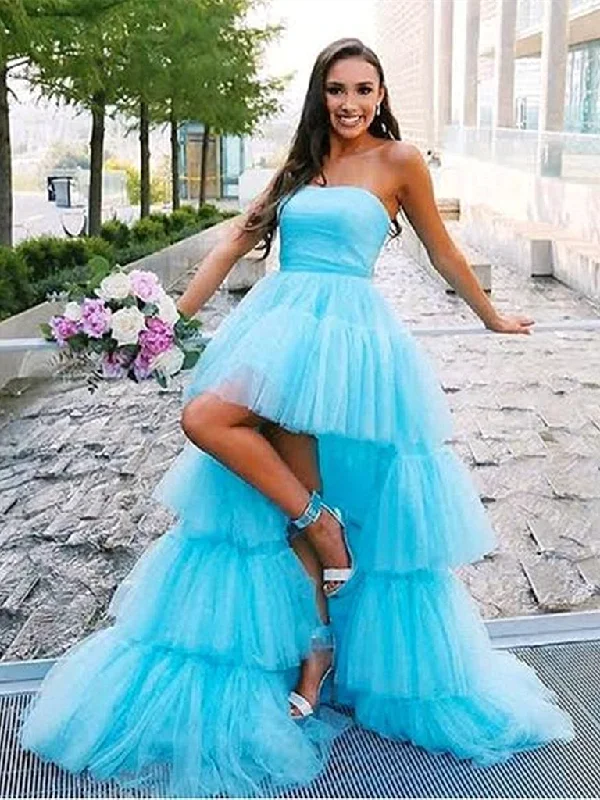 Big Sale Event Strapless Blue High Low Tulle Prom Dresses, Blue Tulle High Low Formal Graduation Dresses Big Sale Event Strapless Blue High Low Tulle Prom Dresses, Blue Tulle High Low Formal Graduation Dresses