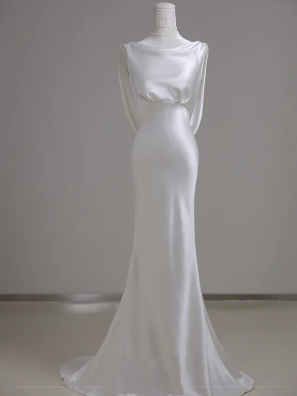 Stunning White Backless Mermaid Long Formal Evening Gown Wedding Dress, DP3482