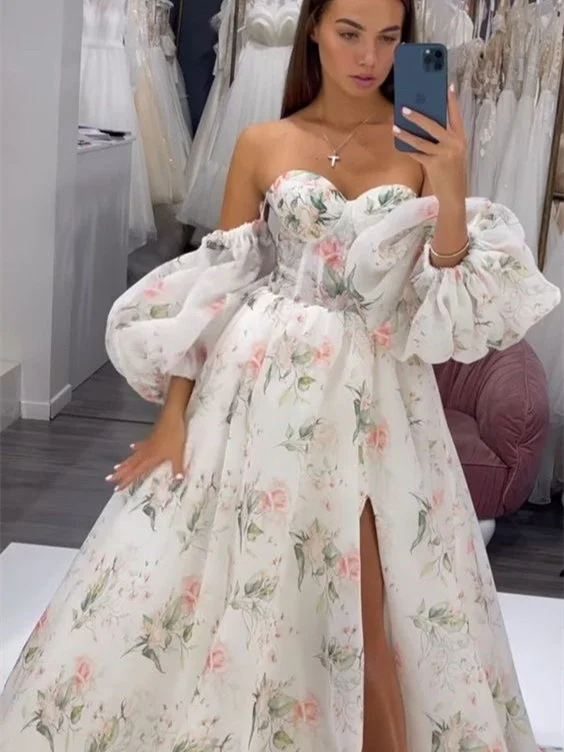 Flash Shopping Deal Sweetheart Long A-line Floral Wedding Dresses, Side Slit Wedding Dresses, Long Bridal Gown, Floral Prom Dresses, 2022 Newest Prom Dresses Flash Shopping Deal Sweetheart Long A-line Floral Wedding Dresses, Side Slit Wedding Dresses, Long Bridal Gown, Floral Prom Dresses, 2022 Newest Prom Dresses
