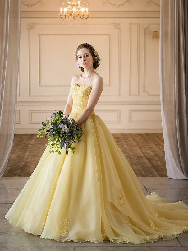 Weekend Steals and Deals Sweetheart Long A-line Prom Dresses, Lace Prom Dresses, Wedding Dresses, Yellow Wedding Dresses, 2022 Prom Dresses