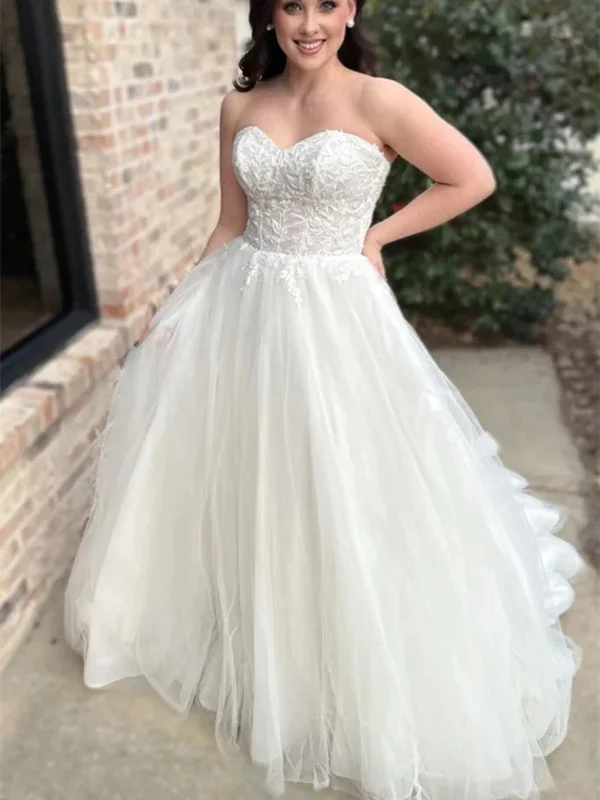 Weekend Discount Extravaganza Sweetheart Neck White Lace Long Prom Dresses, Strapless Lace White Wedding Dresses, White Lace Formal Evening Dresses Weekend Discount Extravaganza Sweetheart Neck White Lace Long Prom Dresses, Strapless Lace White Wedding Dresses, White Lace Formal Evening Dresses