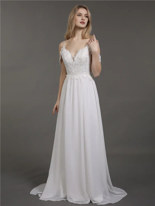 Today’s Special Discount Thin shoulder chiffon minimalist wedding dress