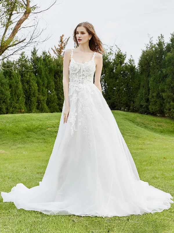 Best Prices This Week Thin shoulder strap chiffon church trailing wedding dress