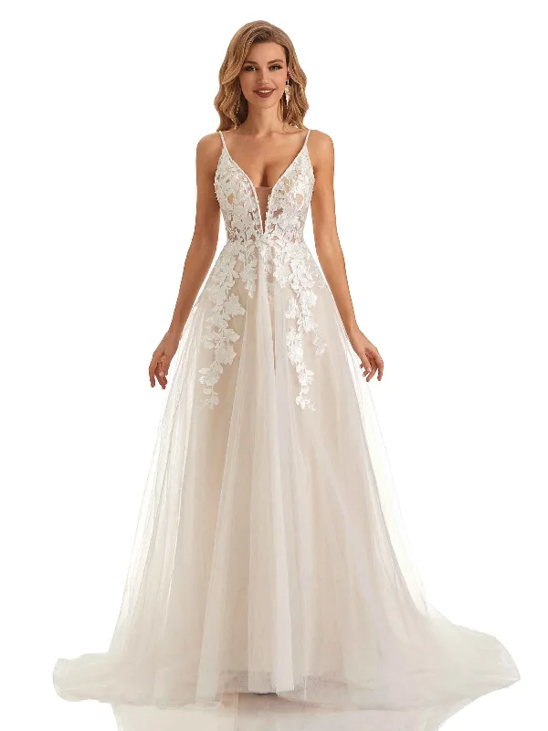 Weekend Deals Galore Elegant Spaghetti Straps Lace Applique A-line Wedding Dresses Online Weekend Deals Galore Elegant Spaghetti Straps Lace Applique A-line Wedding Dresses Online
