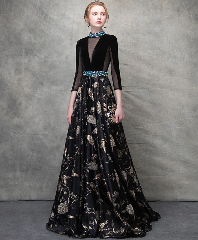 Weekend Big Sale Unique Black Satin Long Prom Dress, Black Evening Dress