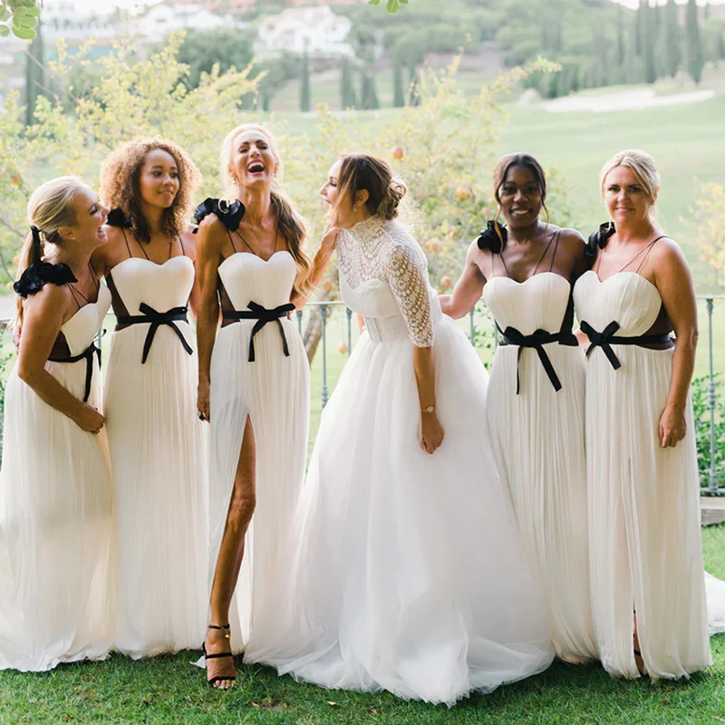 Shop More, Save More Unique Blue And Ivory Sweetheart Pleats Side-Slit A-Line Long Bridesmaid Dress