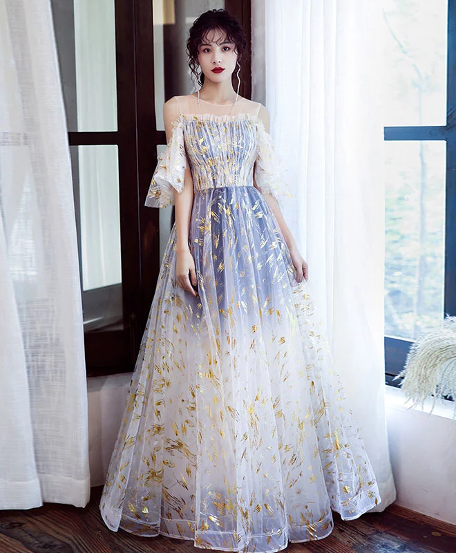 Weekend Big Discount Event Unique Tulle Off Lace Long Prom Dress Tulle Formal Dress