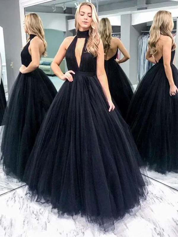 Price Slash V Neck Black Backless Tulle Wedding Dresses, Black Backless Tulle Prom Gown Dresses, Formal Evening Dresses