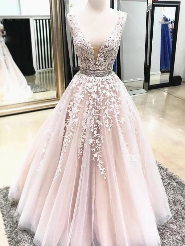 Weekend Shop Now V Neck Champagne Lace Wedding Dresses, V Neck Champagne Lace Prom Formal Dresses Long