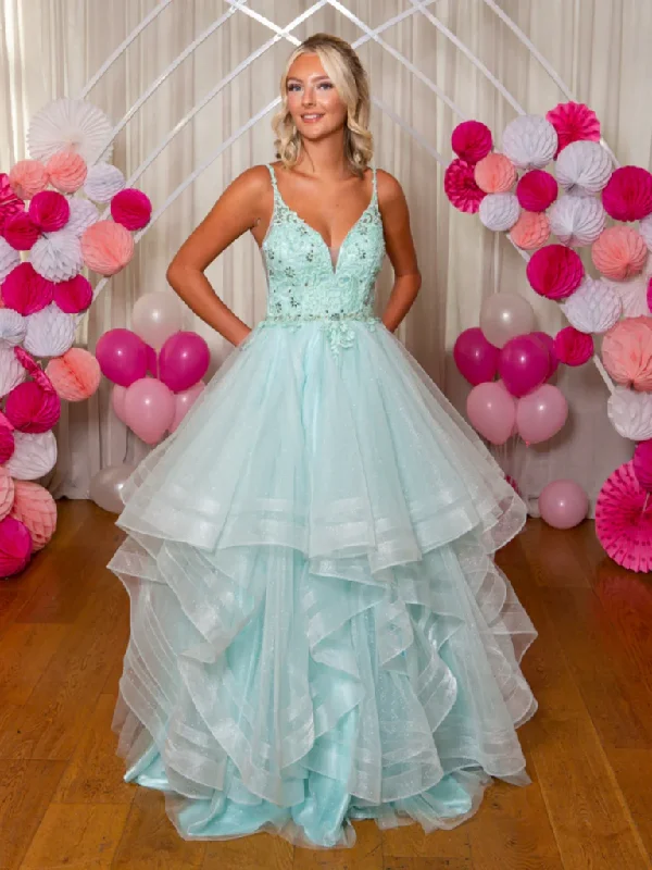 Weekend Steal of the Day V Neck Fluffy Mint Green Lace Long Prom Dresses, Mint Green Lace Formal Evening Dresses, Mint Green Lace Long Ball Gown Weekend Steal of the Day V Neck Fluffy Mint Green Lace Long Prom Dresses, Mint Green Lace Formal Evening Dresses, Mint Green Lace Long Ball Gown