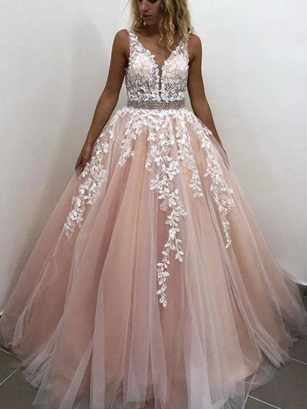 Weekend Special V Neck Pink Lace Prom Dreses, Pink Lace Prom Gown, Pink V Neck Lace Formal Graduation Evening Wedding Dresses