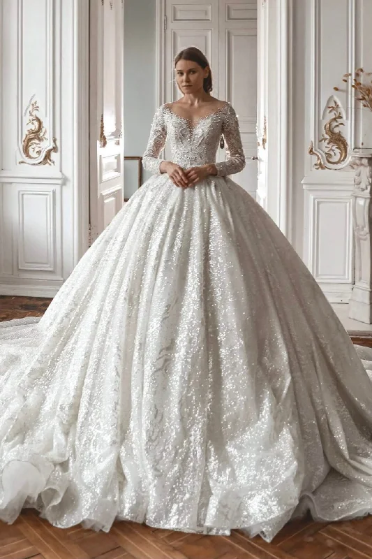 Shop & Save Big Royal Lace Off-The-Shoulder Sparkly Wedding Dress Meryem