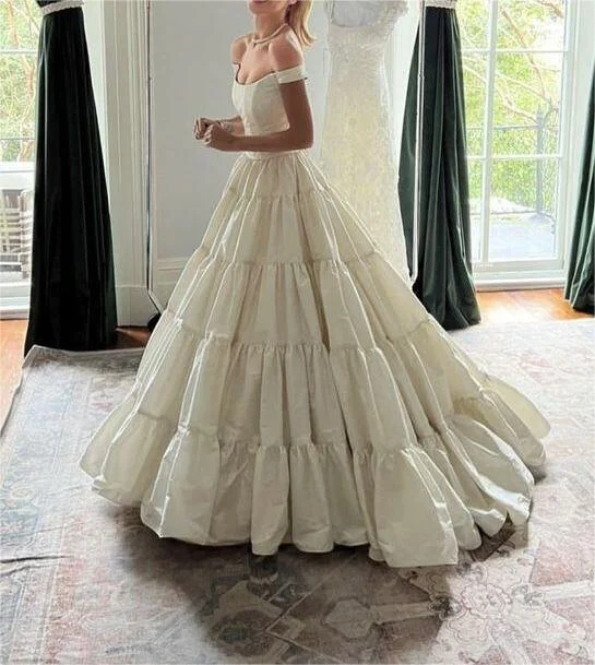 White Off Shoulder A-Line Lovely Wedding Dress, DP3164