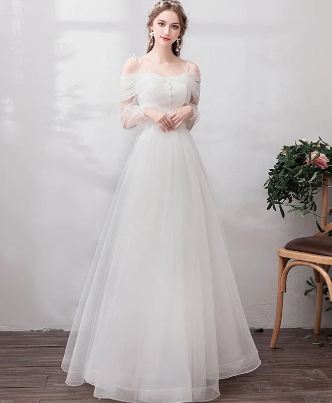 Weekend Only Savings White Sweetheart Tulle Long Prom Dress White Formal Dress