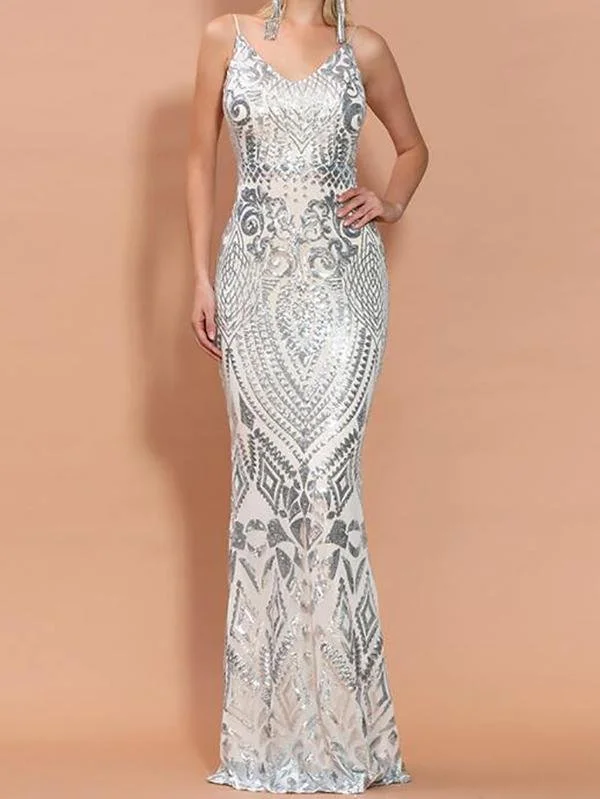 Weekend Massive Discounts Backless Damask Sequin Bodycon Prom Dress