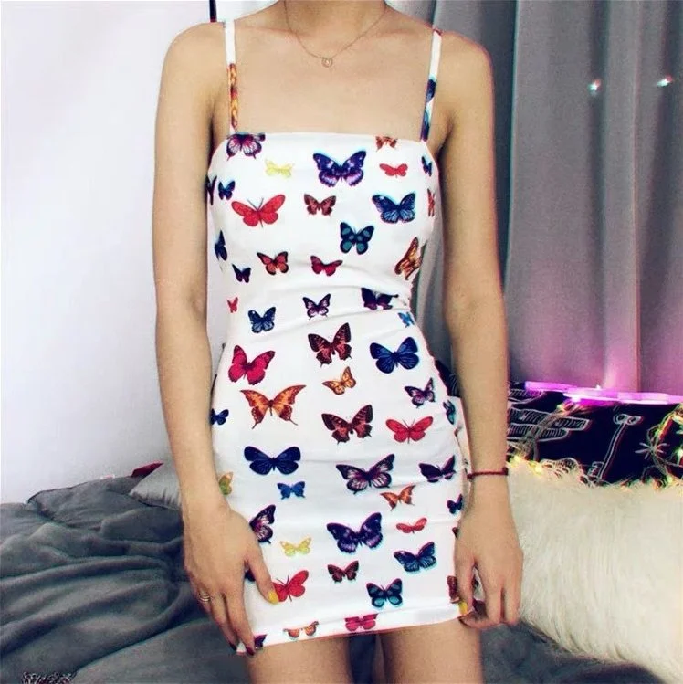 Unbeatable Prices Butterfly Print Lace Up Back Tube Bodycon Dress