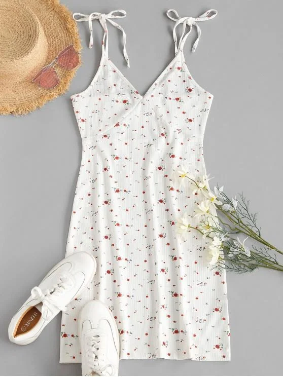 Weekend Clearance Frenzy Ditsy Print Tie Strap Cami Bodycon Dress