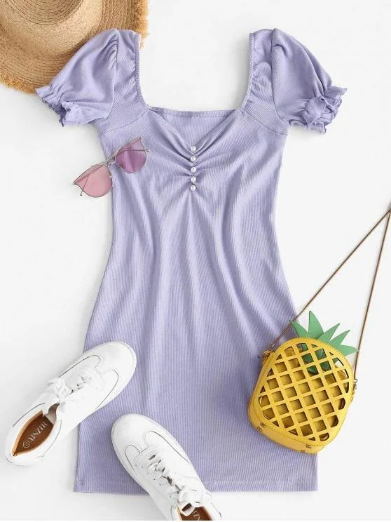 Weekend Price Breaks Pearly Buttoned Ribbed Sweetheart Bodycon Dress