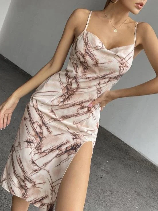 Shop Now, Save More Printed Straps Slits Bodycon Dress
