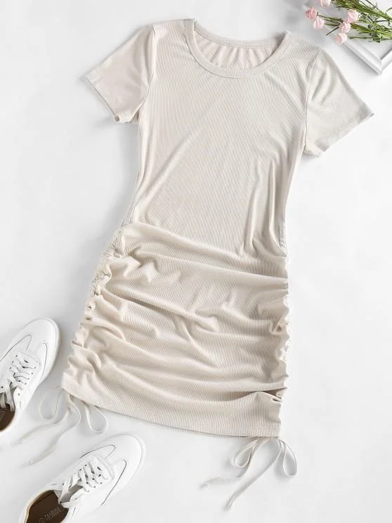 Today’s Special Discount Ribbed Cinched Bodycon Mini Dress for Women