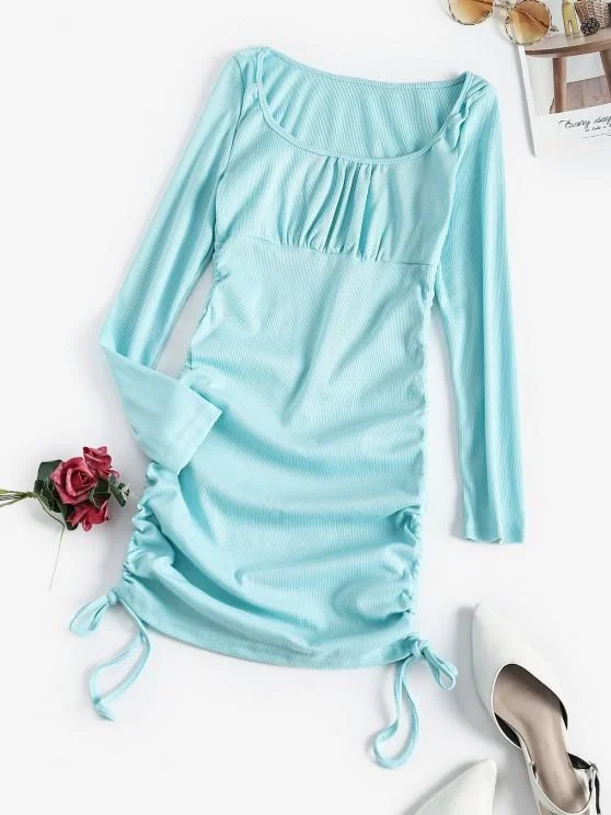 Weekend Shopping Fiesta Ribbed Cinched Side Ruched Bodycon Dress