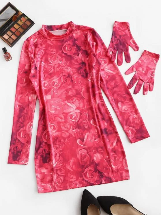 Weekend Deal Fever Tie Dye Flower Long Sleeve Bodycon Dress