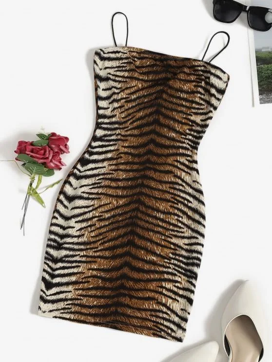 Weekend Price Drop Event Tiger Print Bungee Strap Bodycon Dress