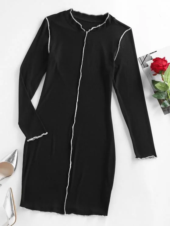 Weekend Super Sale Alert Ribbed Topstitching Bodycon Dress