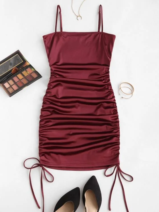 Weekend Bargain Weekends Spaghetti Strap Cinched Satin Bodycon Dress