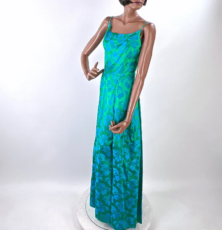 Weekend Flash Discount 50s Party Dress with Popover Jacket Women's 60s Long Gown Blue Green Brocade Carol Brent VFG Weekend Flash Discount 50s Party Dress with Popover Jacket Women's 60s Long Gown Blue Green Brocade Carol Brent VFG