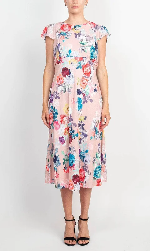 Weekend Shop Now Adrianna Papell AP1D104619 - Floral Jewel Neck Casual Dress