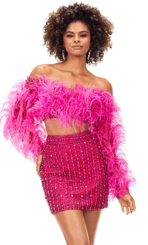 Weekend Bargain Deals Ashley Lauren 4562 - Feathered Two Piece Short Dress